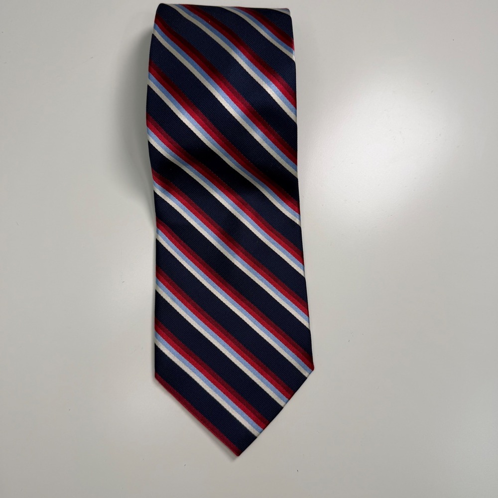 Nautica Mens Silk Necktie Navy Blue Red Striped Formal Business Tie Fathers Day